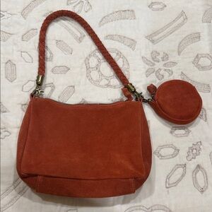 Anthropologie Suede Shoulder Bag with Coin Pouch - Rust
